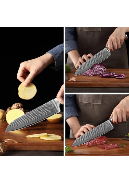 Wakoli Edıb 3’lü Alman Damaskus Bıçak Seti (67 Kat Çelik, Pakkawood Sap, Ahşap Hediye Kutusunda) | Profesyonel ve Hobi Şefler Için Premium Mutfak Bıçakları