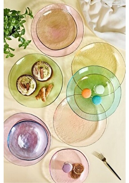 Flare 12 Parça Renkli Servis Tabağı ve Pasta Tabağı Seti modelleri