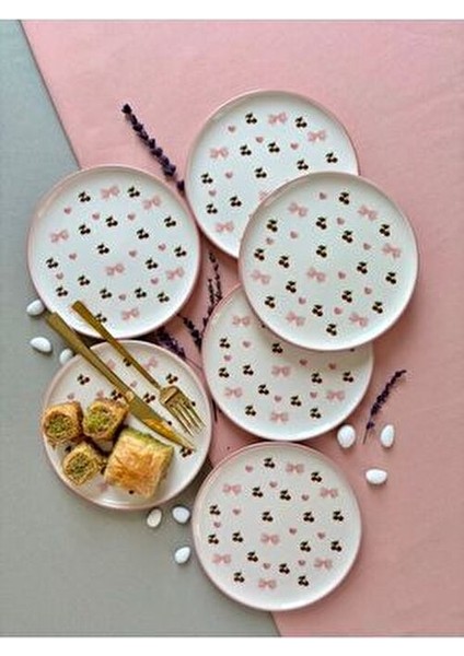 Kiraz Model 6 Adet Tatlı Tabağı