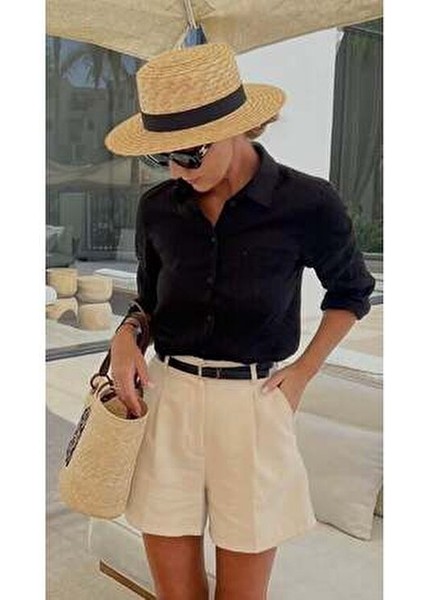 Bej Pileli Kadın Şort MG2518