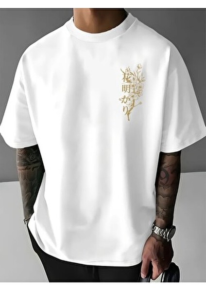 Erkek Oversize Japon Kiraz Ağacı Baskılı T-Shirt Rahat ve Şık Tasarım fırsatları