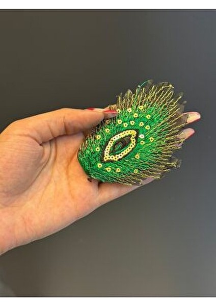 Ütü Ile Yapışan Payetli Yeşil Tavus Kuşu Kanadı Arma 10X6 cm fiyatları