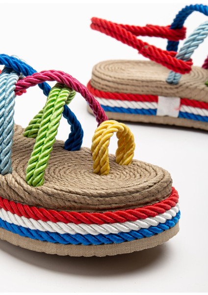 Bless Kadın Çok Renkli Günlük Rahat Taban Hasır Sandalet Terlik