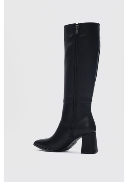 Avira Sivri Burunlu Kalın Topuklu Kadın Çizme- Siyah modelleri