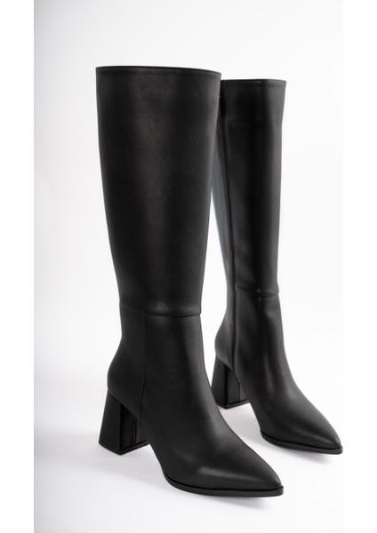 Avira Sivri Burunlu Kalın Topuklu Kadın Çizme- Siyah indirimleri