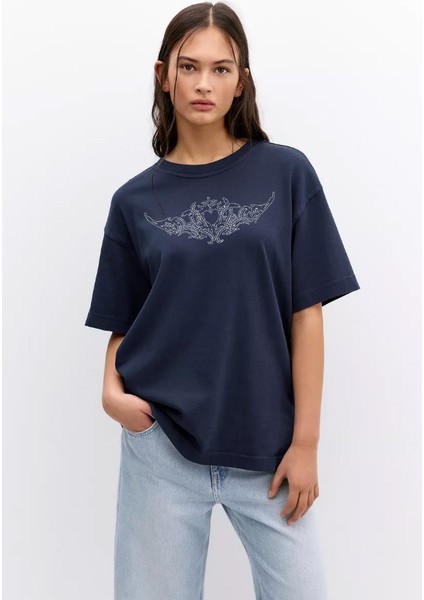 - Kadın Tac Stres Taş Baskılı Kısa Kollu Tshırt Pamuklu Oversize fiyatları