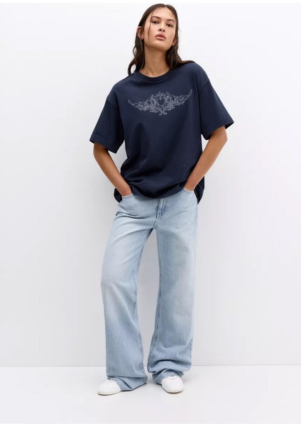 - Kadın Tac Stres Taş Baskılı Kısa Kollu Tshırt Pamuklu Oversize modelleri