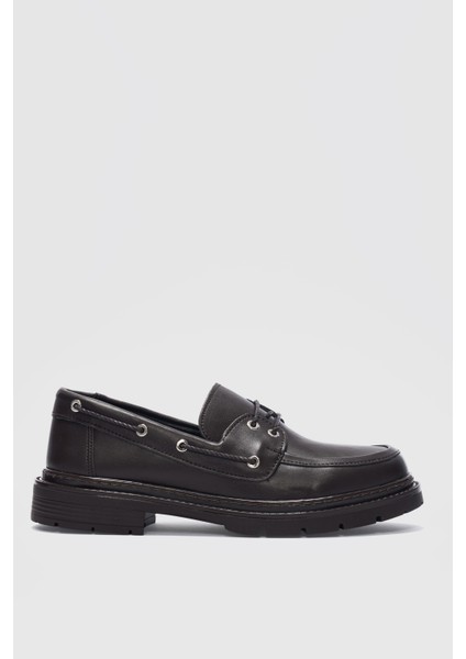 Avalin Alçak Topuklu Bağcık Detaylı Kadın Loafer- Acı Kahve