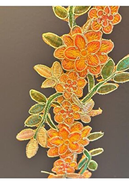 Ütü Ile Yapışan Varaklı Sarmaşık Çiçekli Arma Dikiş Aplike 38X12 cm Turuncu fiyatları