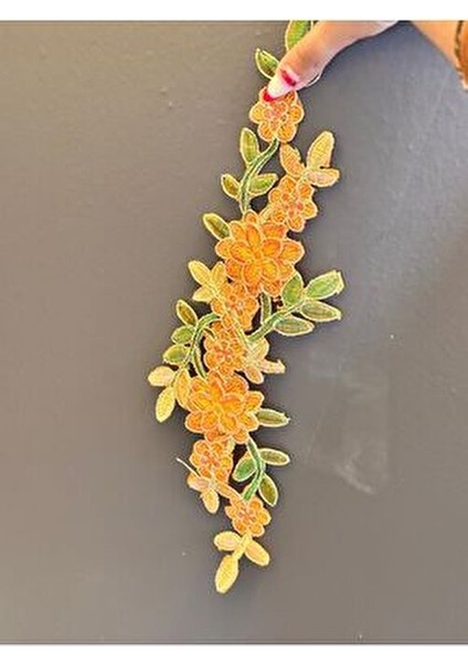 Ütü Ile Yapışan Varaklı Sarmaşık Çiçekli Arma Dikiş Aplike 38X12 cm Turuncu fırsatları