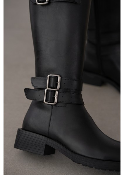 Benny Bilek Çift Toka Detaylı Kadın Çizme-Siyah fiyatları