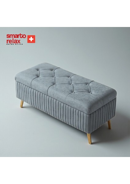 Swiss Style puf , Appenzell KapitoneSandıklı Puf, Babyface Kaplama, 110x40x45 cm, Ahşap Ayaklı ,Sandıklı Dekoratif Puf(Gri) fiyatları