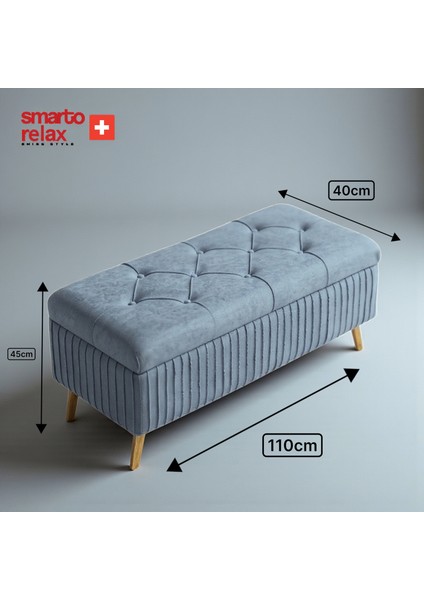 Swiss Style puf , Appenzell KapitoneSandıklı Puf, Babyface Kaplama, 110x40x45 cm, Ahşap Ayaklı ,Sandıklı Dekoratif Puf(Gri) modelleri