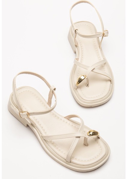 Kadın Bej Gold Yüzük Detaylı Günlük Sandalet fiyatları