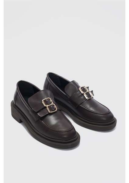 Gavin Çift Ayarlanabilir Gold Toka Detaylı Ortopedik Kadın Loafer- Acı Kahve fiyatları