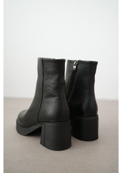 Owena Hakiki Deri Yuvarlak Burunlu Fermuarlı Kalın Topuklu Kadın Ayakkabı - Siyah fiyatları