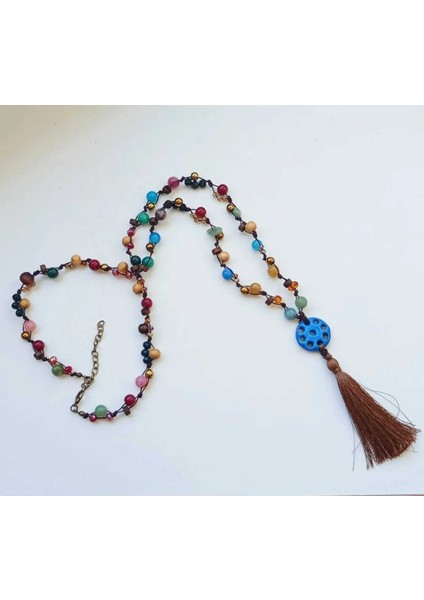 Tibet Süryani Taşı ve Doğal Taş Detaylı Uzun Kolye – Ipek Püsküllü, El Yapımı Tasarım fiyatları