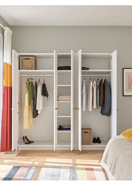 Cosmos 5 Kapaklı Aynalı Gardırop 206 cm – Geniş Iç Hacimli, Modern Beyaz Dolap fırsatları