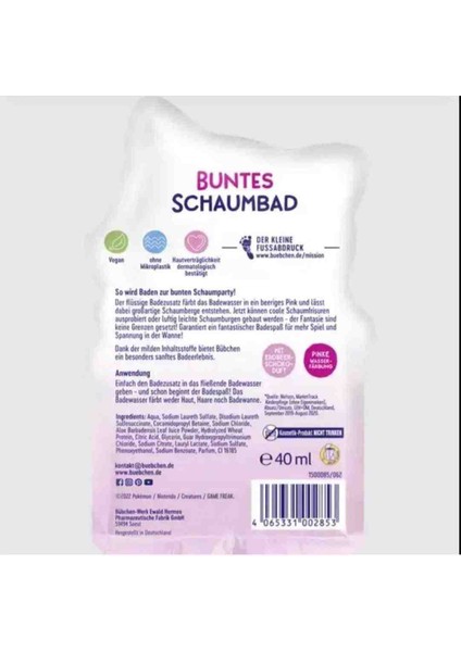 Alman Kalitesi Çocuklar Için Pembe Renkli Banyo Köpüğü 40 ml Pokemon Pummeluff fiyatları