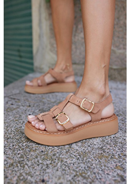 Savinyo Kadın Tutu Taba Gercek Deri Suet Yumusak Taban Terlık