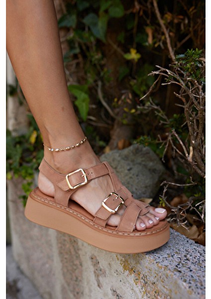 Savinyo Kadın Tutu Taba Gercek Deri Suet Yumusak Taban Terlık