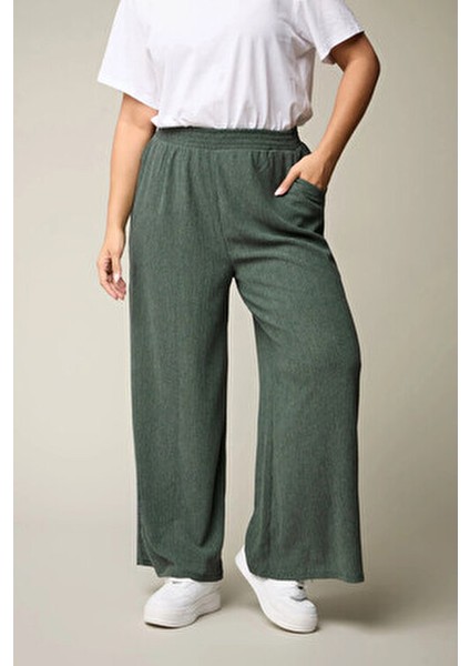 Büyük Beden Kadın Beli Lastikli Bol Paça Cepli Pantolon Pamuklu 304010 Günlük Kullanım İçin fırsatları