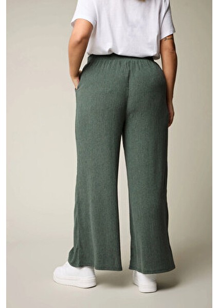 Büyük Beden Kadın Beli Lastikli Bol Paça Cepli Pantolon Pamuklu 304010 Günlük Kullanım İçin indirimleri