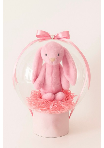 Hediye Balon Kutusu Uyku Arkadaşı Peluş Tavşanlı Kişiye Özel Mesajlı Yenidoğan/doğum Günü Hediyesi