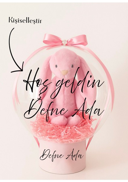 Hediye Balon Kutusu Uyku Arkadaşı Peluş Tavşanlı Kişiye Özel Mesajlı Yenidoğan/doğum Günü Hediyesi modelleri