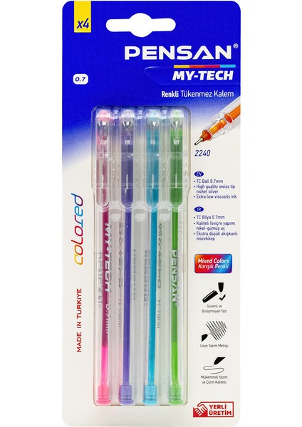 0,7mm My-Tech Tükenmez Kalem Renkli 4'lü fiyatları