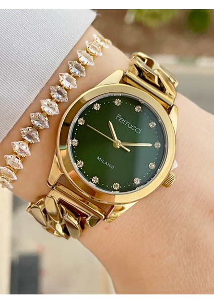 Zincir Kordonlu Kadranı Yeşil Kadın Kol Saati ve Bileklik fiyatları