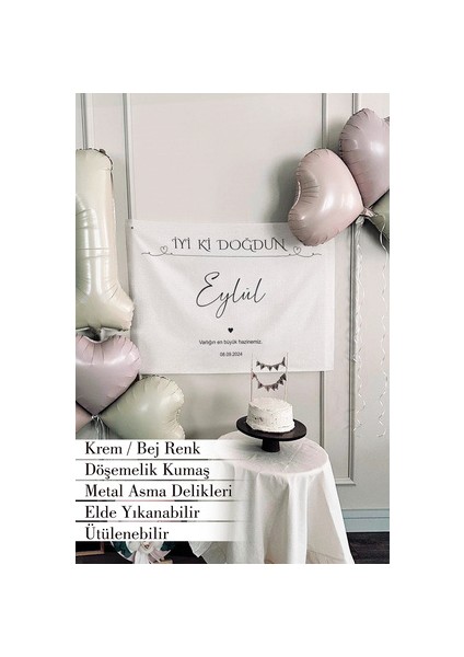 Kişiye Özel Kumaş Büyük Ebat Doğum Günü Happy Birthday Iyi Ki Doğdun Duvar Örtüsü Panosu Flaması