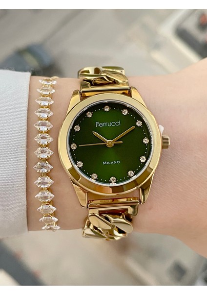 Zincir Kordonlu Kadranı Yeşil Kadın Kol Saati ve Bileklik modelleri