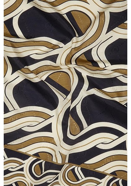 Geometrik Desenli Pamuk Ipek Şal 41706-KOYU Lacivert