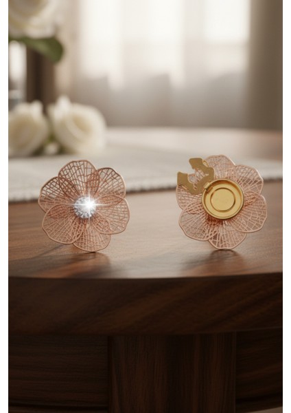 Yeni Trend Bronz Büyük Kristal Detaylı Çiçek Düğme Kapağı Broş 1 Adet - Liora Bloom