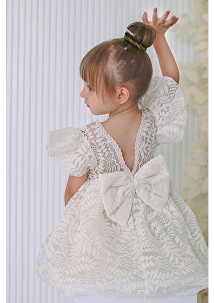 Kız Bebek Elbise Kız Çocuk Elbise Doğum Günü Parti Düğün Elbise Dantelli Kısa Kol Astarlı Elbise