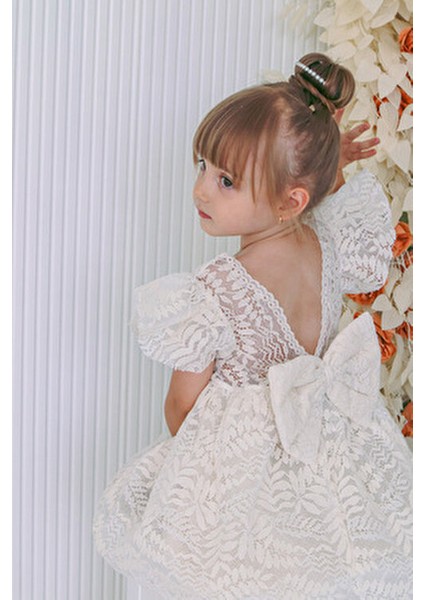 Kız Bebek Elbise Kız Çocuk Elbise Doğum Günü Parti Düğün Elbise Dantelli Kısa Kol Astarlı Elbise