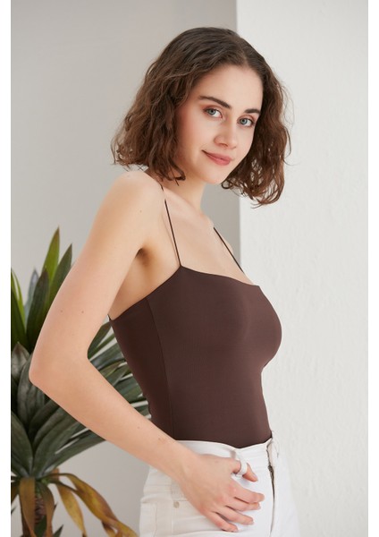 Kadın Çıtçıt Zıbınlı Vücudu Saran Bodysuit Spor Şık Askılı Bluz indirimleri