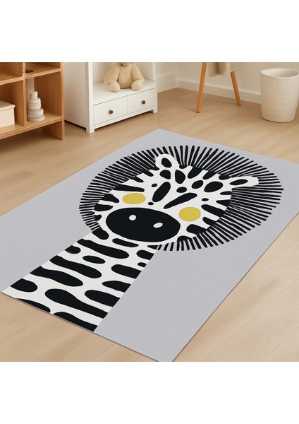 Efta Halı Zebra Desenli Çocuk Halısı - Dijital Baskı, Yıkanabilir, Kaymaz Taban