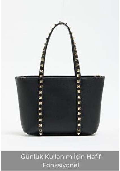 Siyah Kadın Zımba Detaylı Pu Deri Tokalı El ve Omuz Çantası fiyatları