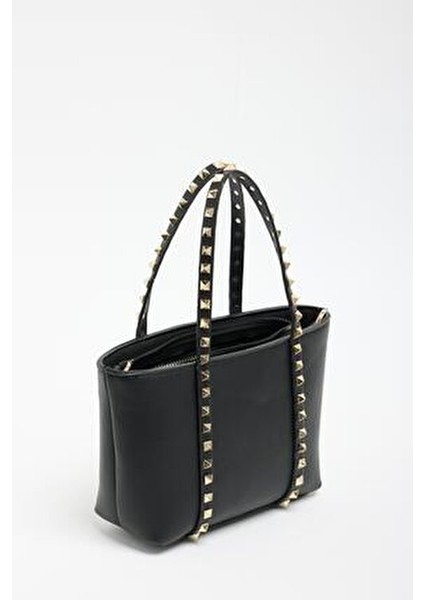 Siyah Kadın Zımba Detaylı Pu Deri Tokalı El ve Omuz Çantası fırsatları