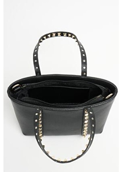 Siyah Kadın Zımba Detaylı Pu Deri Tokalı El ve Omuz Çantası indirimleri