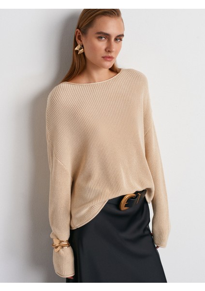 10804 Kayık Yaka Basic Triko Kazak-Bej modelleri