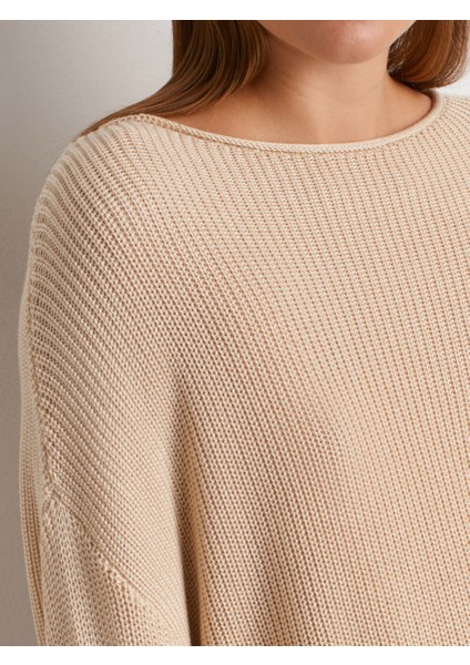 10804 Kayık Yaka Basic Triko Kazak-Bej fırsatları