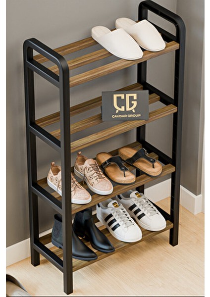 Three 4 Katlı Ahşap Ayakkabılık 50 cm Ahşap Çubuklu 4 Bölmeli Eko Raf Ünitesi Düzenleyici fiyatları