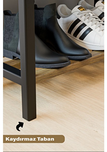 Three 4 Katlı Ahşap Ayakkabılık 50 cm Ahşap Çubuklu 4 Bölmeli Eko Raf Ünitesi Düzenleyici