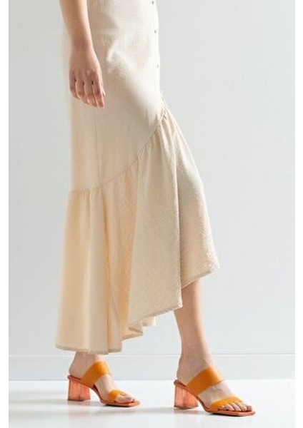 123 Turuncu Cilt Topuklu Şeffaf Kadın Terlik