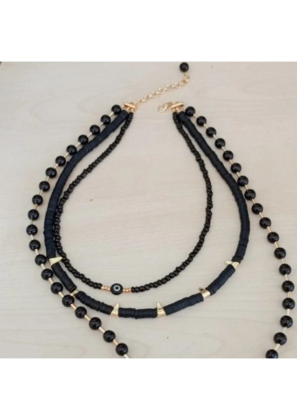 Gotik Deniz Yıldızı Üç Sıra Oniks Doğal Taş Kolye fırsatları