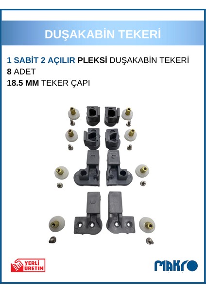 Bella Duşakabin 1 Sabit 2 Açılır Duşakabin Tekeri Gri