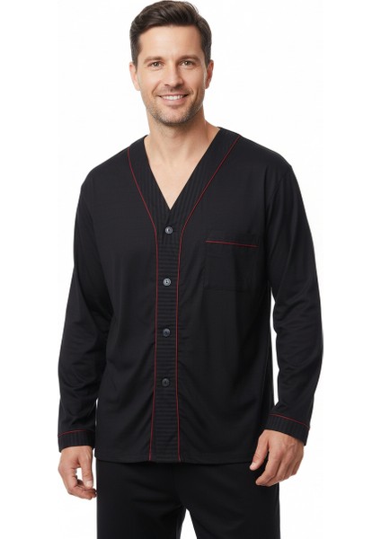 Erkek Pijama Takımı %100 Ipek Kumaş Klasik Model Cepli Rahat Tam Kalıp